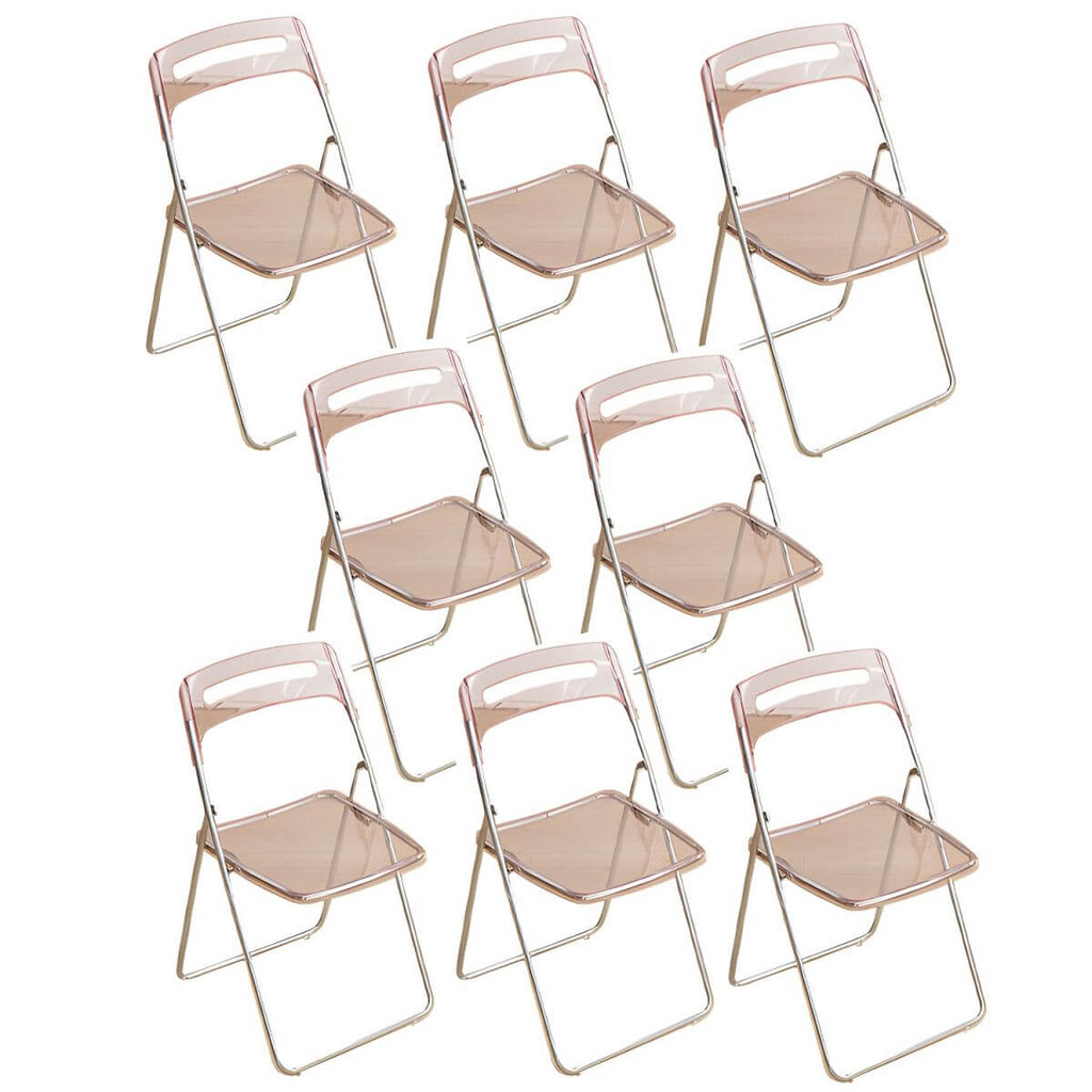 Modern collapsible open back side chair made of plastic and acrylic, ideal for kitchen and dining areas