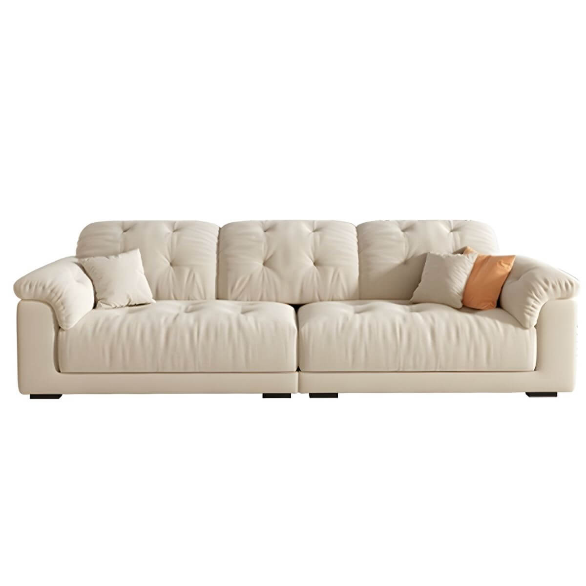 Beige polyester blend sofa with tufted back and pillow top arms, modern and comfortable seating