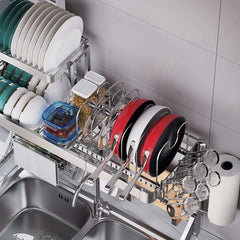 Kitchen Storage Essential: Large Over-Sink Dish Drying Rack & Multi-Function Organizer Shelf - Efficient Space-Saving, Quick-Drying Solution for Your Utensils & Bowls