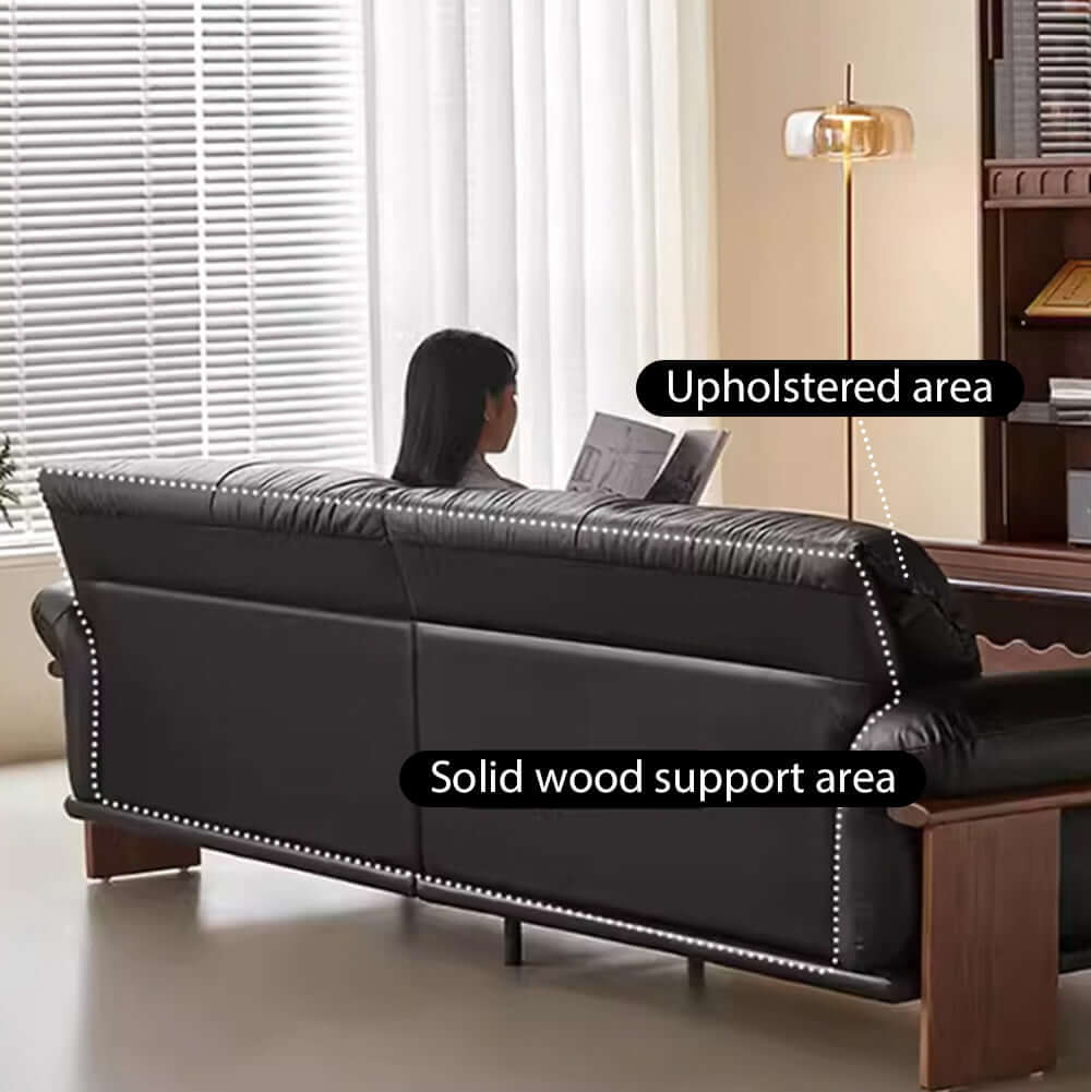 Three-seater sofa with straight-line design and top-grain leather upholstery