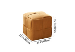 15.7" Wide Linen Pouf Ottoman Brown Cube Design Ottoman Footstool for Living Room