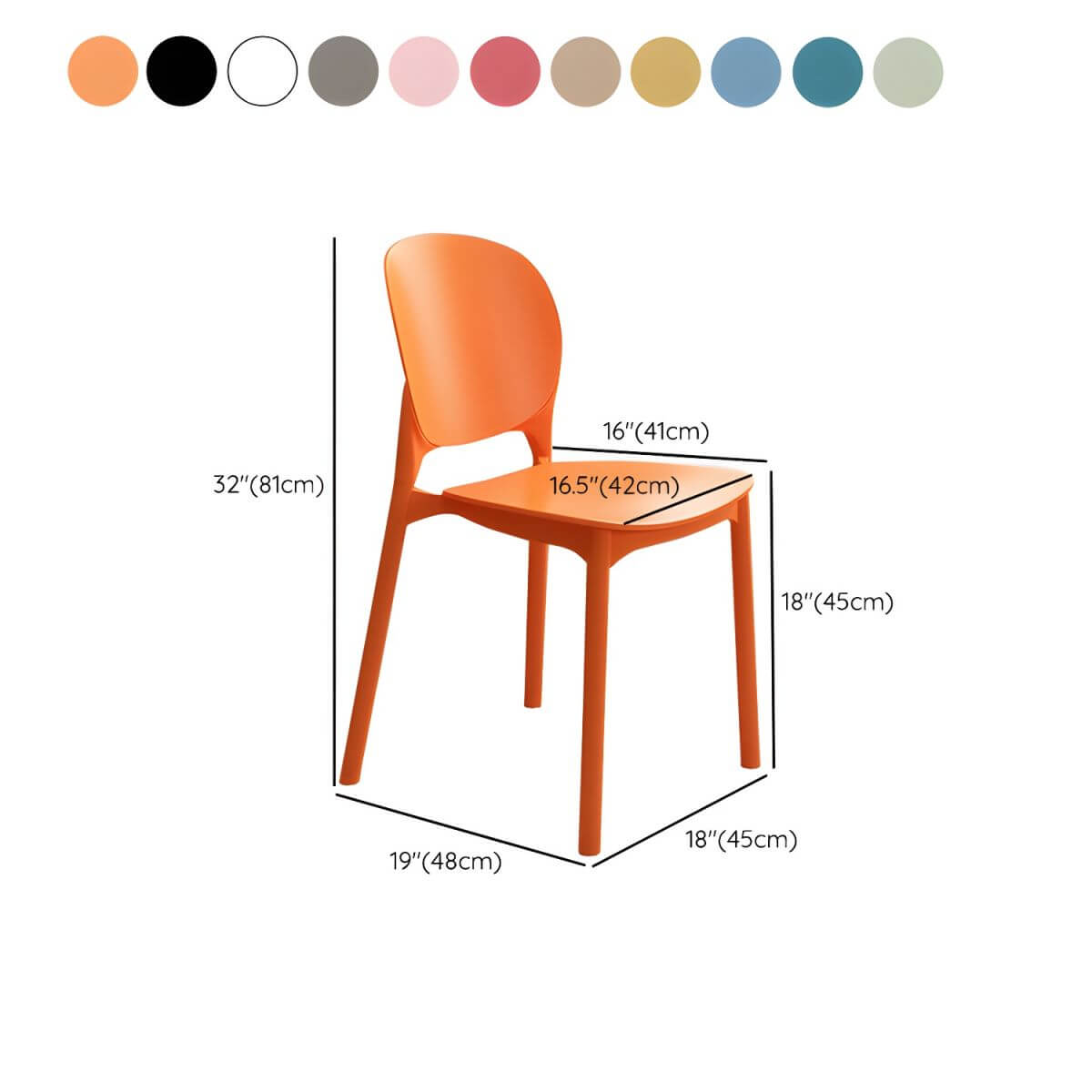 Stackable Scandinavian side chair with open back made of plastic and acrylic for dining