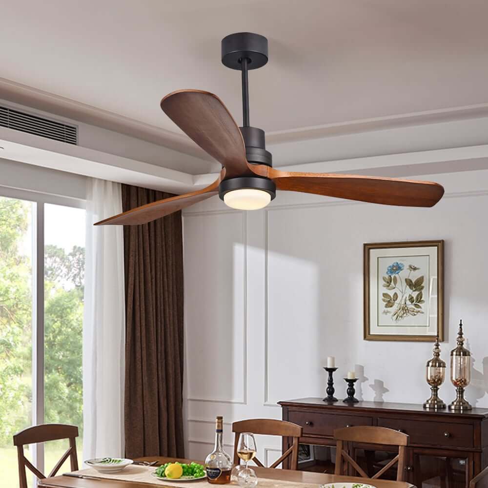 52-Inch Modern Ceiling Fan with Light and Walnut Blades