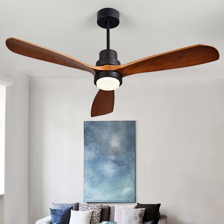 52-Inch Modern Ceiling Fan with Light and Walnut Blades