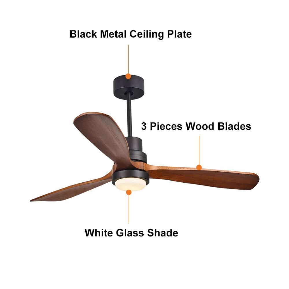 52-Inch Modern Ceiling Fan with Light and Walnut Blades