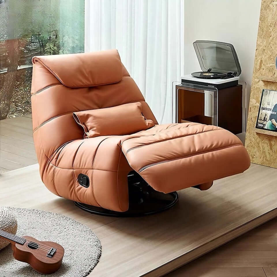 Orange adjustable angle Leath-Aire lounge chair with caterpillar design, single sofa style main product image