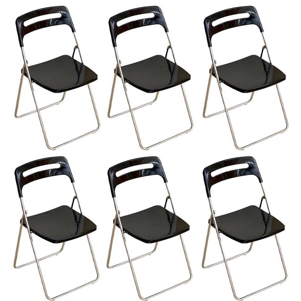 Modern collapsible open back side chair made of plastic and acrylic, ideal for kitchen and dining areas