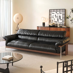 Three-Seater Sofa with Straight-Line Design & Top-grain Leather Upholstery