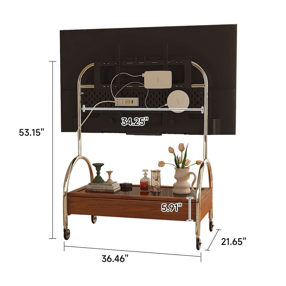 Small modern movable wooden TV stand and media console for living room