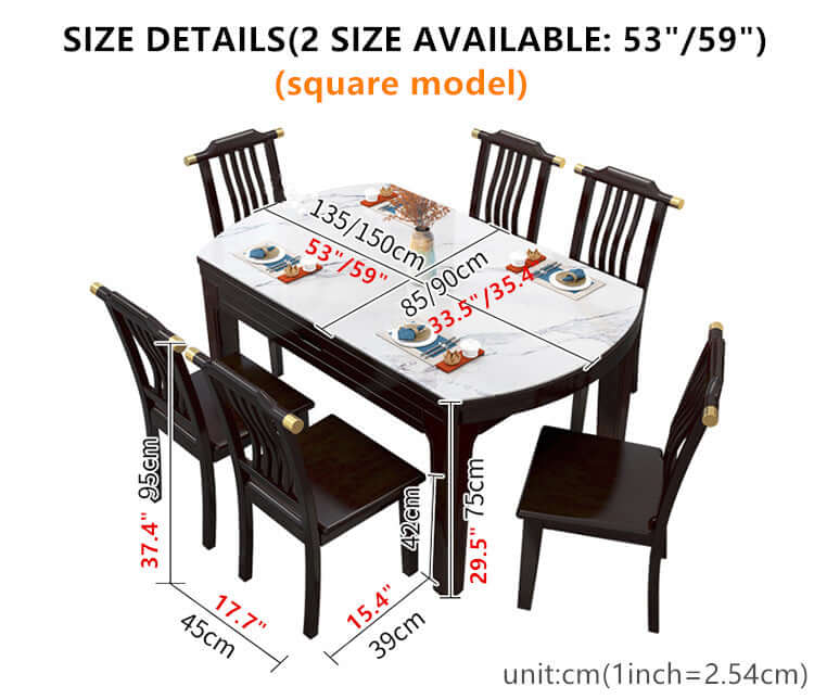 53 Inch Ebony Marble Dining Set With 6 Chairs