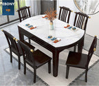53 Inch Ebony Marble Dining Set With 6 Chairs