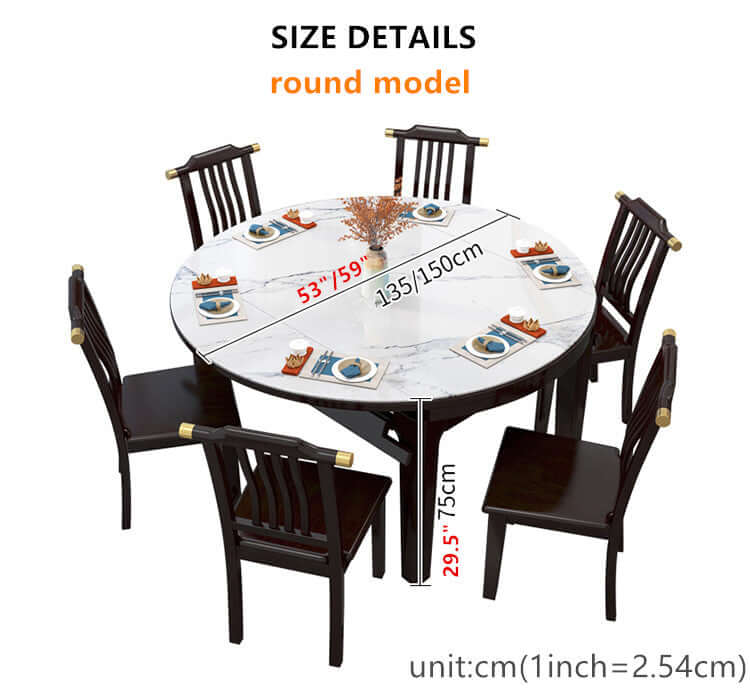 53 Inch Ebony Marble Dining Set With 6 Chairs