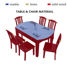 53 Inch Ebony Marble Dining Set With 6 Chairs