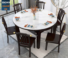 53 Inch Ebony Marble Dining Set With 6 Chairs