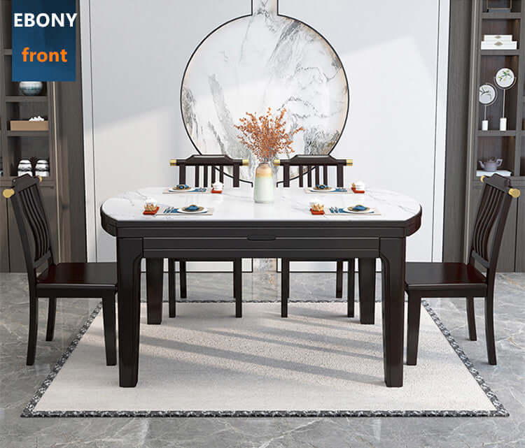 53 Inch Ebony Marble Dining Set With 6 Chairs