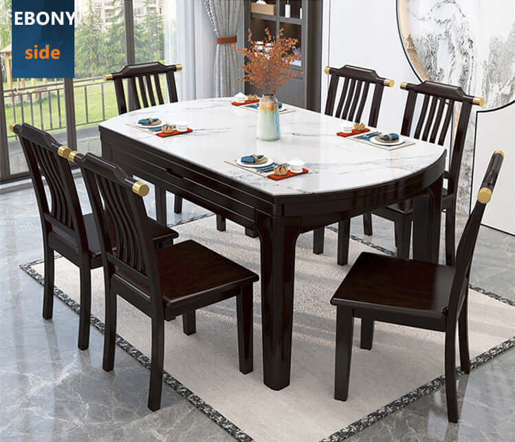 53 Inch Ebony Marble Dining Set With 6 Chairs