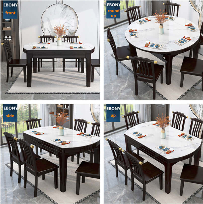 53 Inch Ebony Marble Dining Set With 6 Chairs Main Product Image
