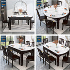 53 Inch Ebony Marble Dining Set With 6 Chairs Main Product Image