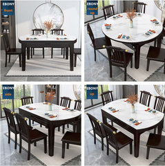 53 Inch Ebony Marble Dining Set With 6 Chairs Main Product Image