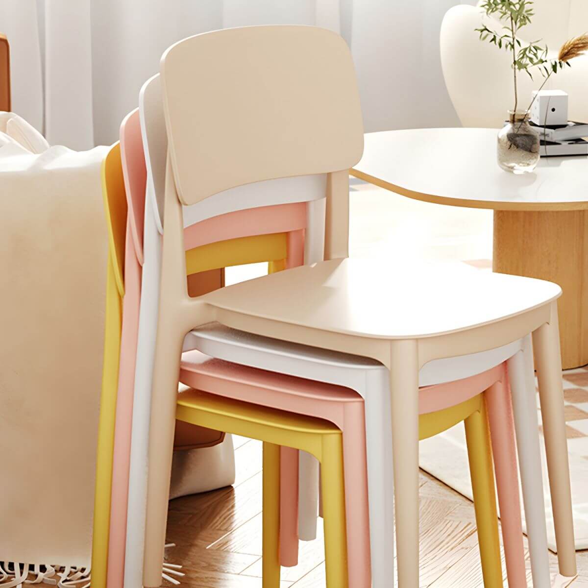 Scandinavian style stackable plastic and acrylic side chair for kitchen and dining main product image Hauptbild