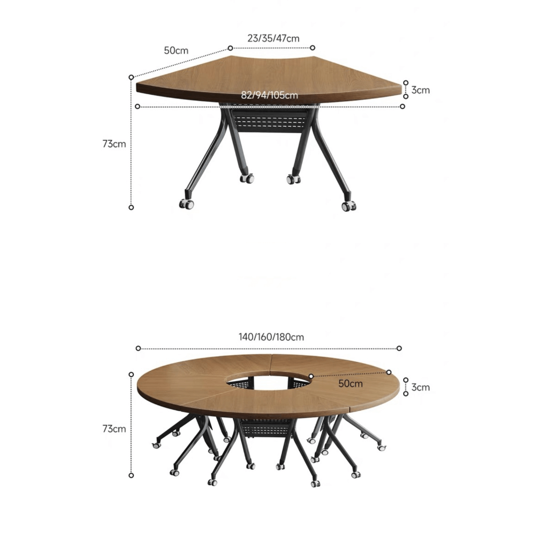 Foldable conference table with modern curve design and comfortable mesh chairs for meetings