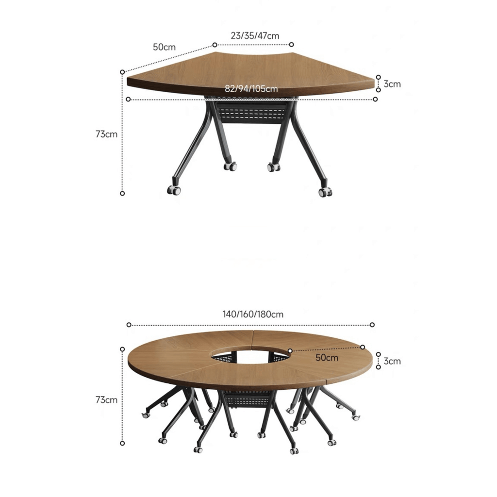 Foldable conference table with modern curve design and comfortable mesh chairs for meetings