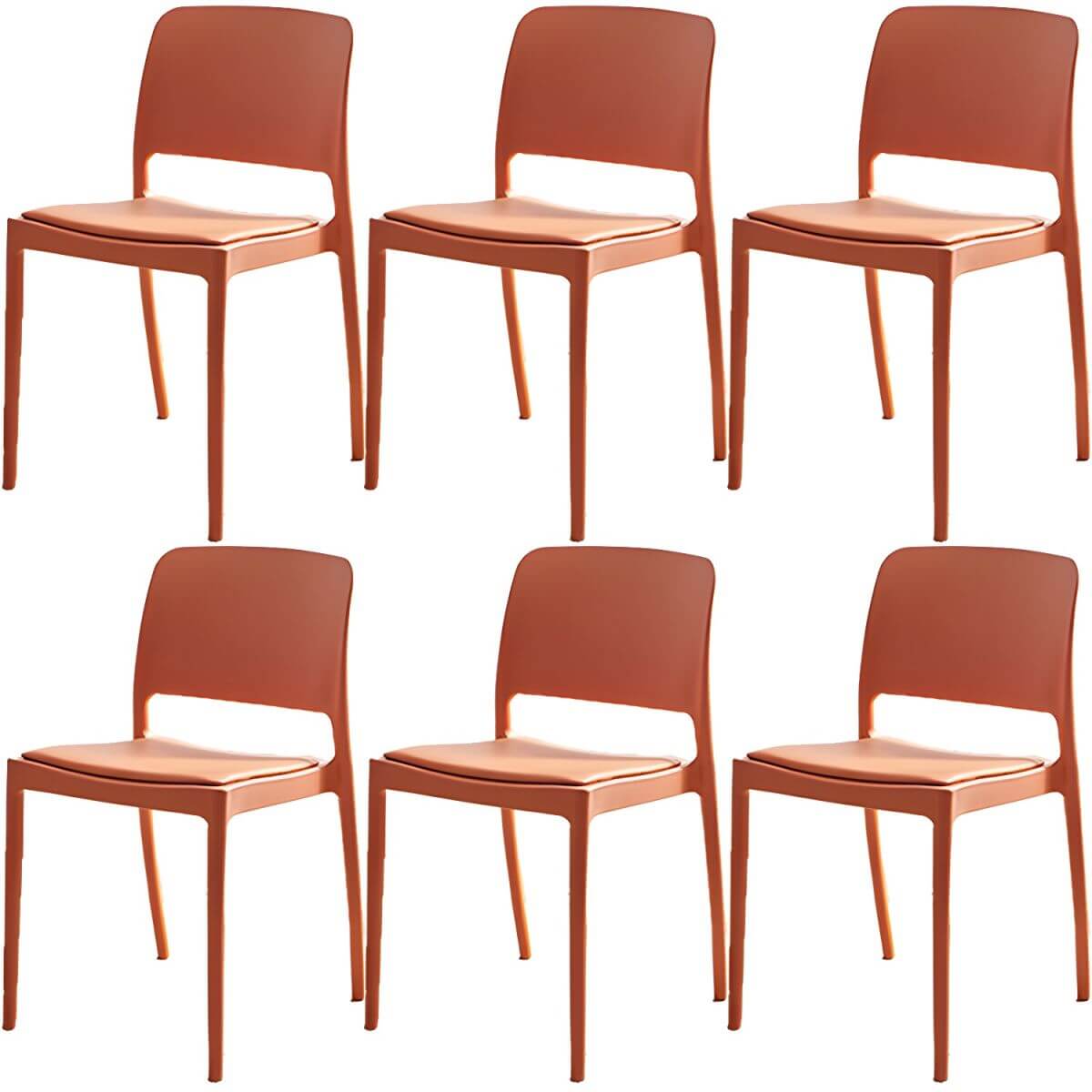 Scandinavian plastic and acrylic dining chair with low backrest and armless design