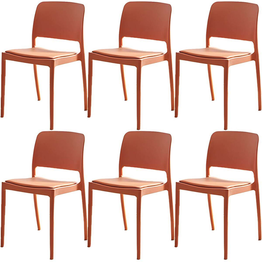 Scandinavian plastic and acrylic dining chair with low backrest and armless design
