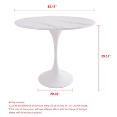 Minimalist 35.43" White Rock Slab Round Dining Table