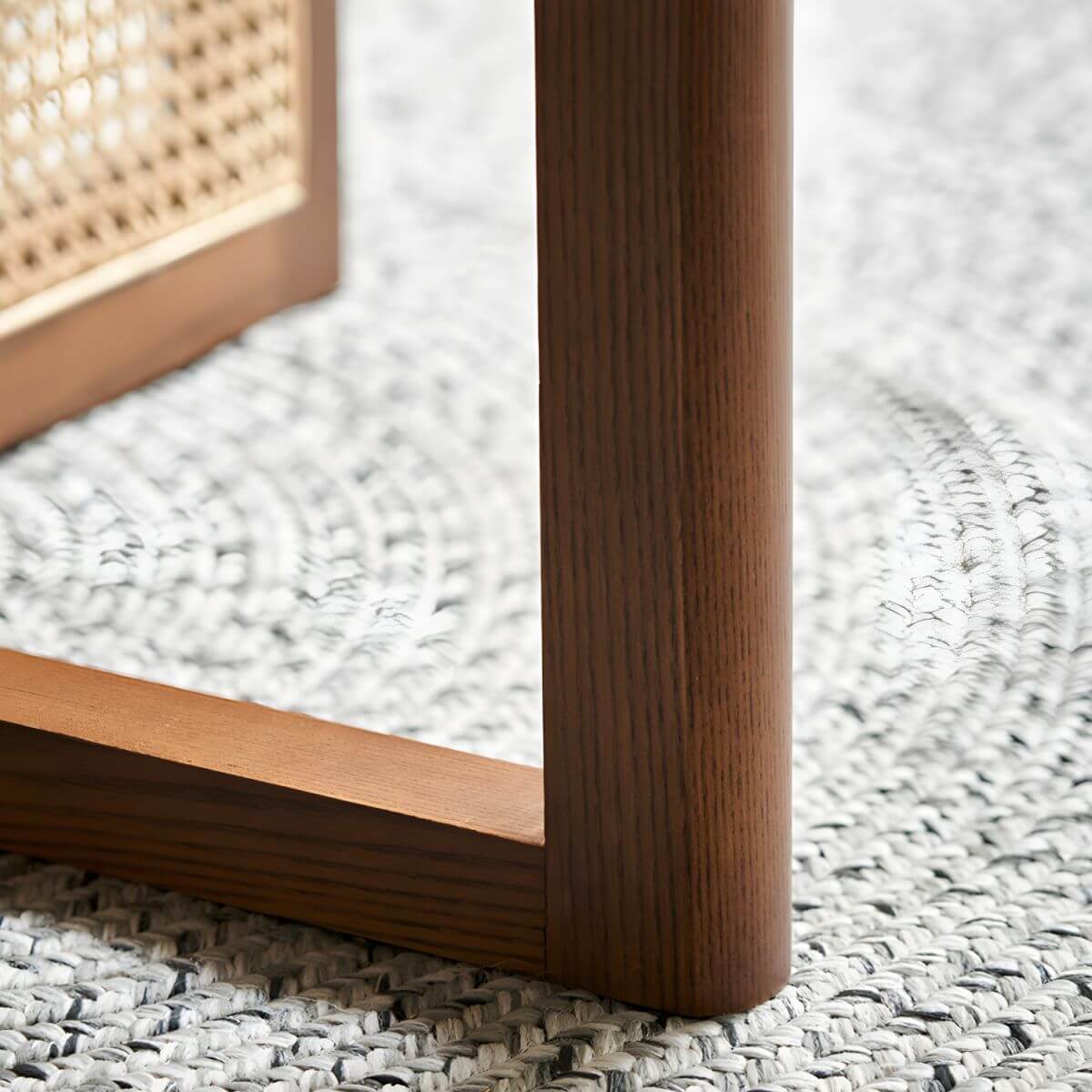 5-piece solid wood dining set with round rattan table and four chairs for dining room