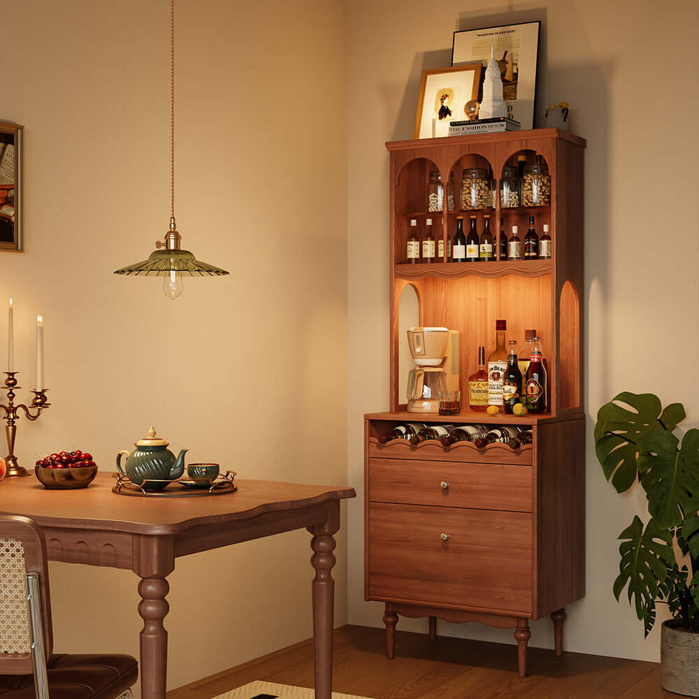 Vintage solid wood sideboard with spacious storage and display cabinet for home organization