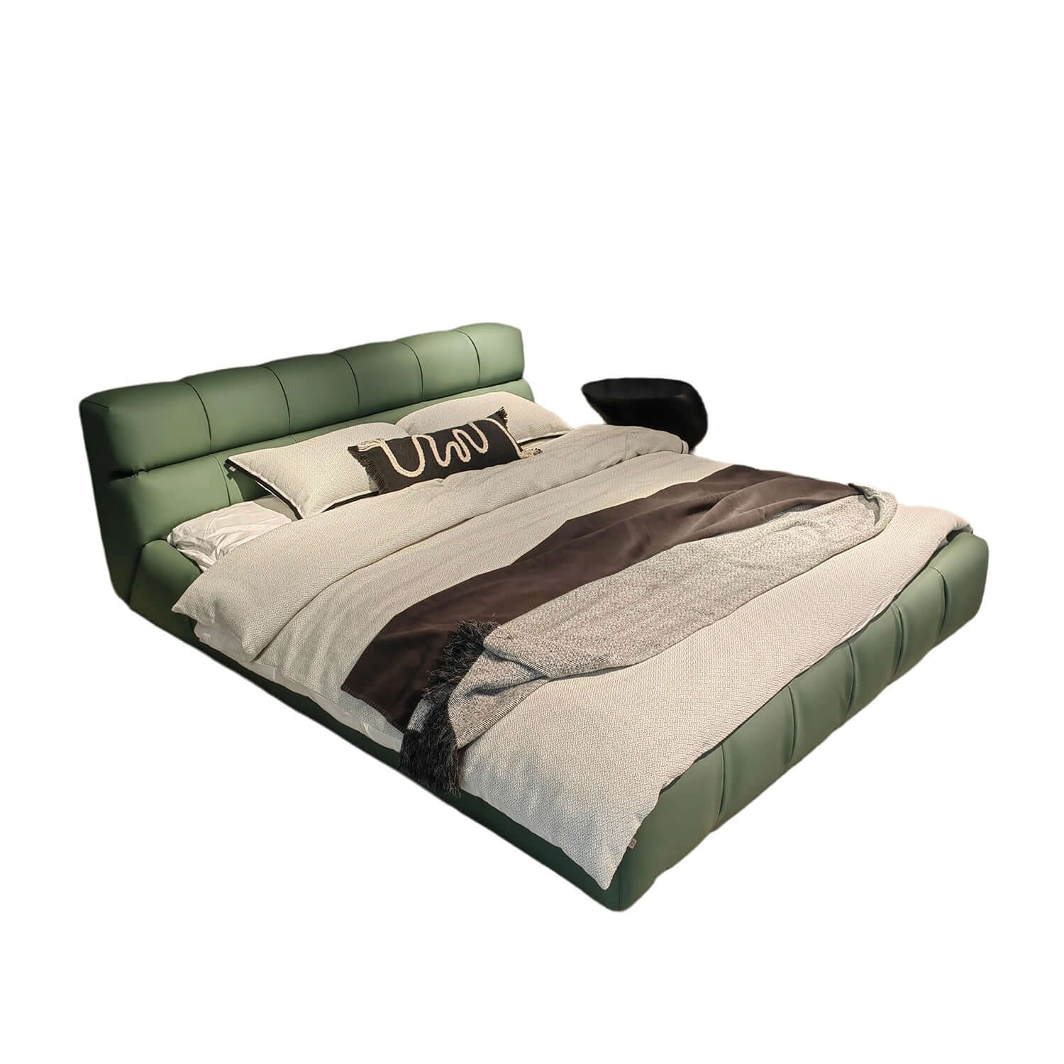 King-sized modern upholstered bed in leather and suede fabric for stylish bedroom decor