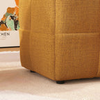 Brown linen pouf ottoman cube design, 15.7 inches wide, perfect footstool for living room