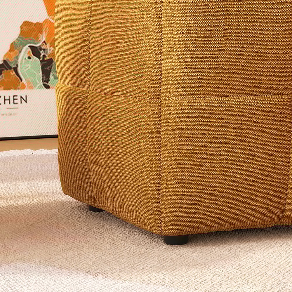 Brown linen pouf ottoman cube design, 15.7 inches wide, perfect footstool for living room