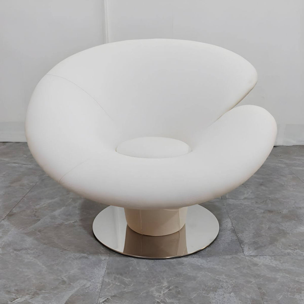 High-back modern papasan chair with linen blend upholstery and reclining feature