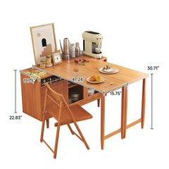 Folding Dining Table Sideboard in One with Glass Sliding Doors and Storage Drawers