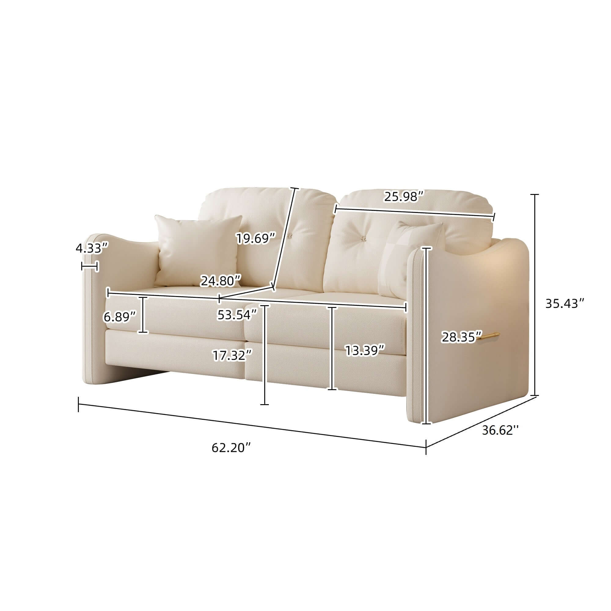Modern beige sofa for living room, 62.2 inches wide with contemporary design