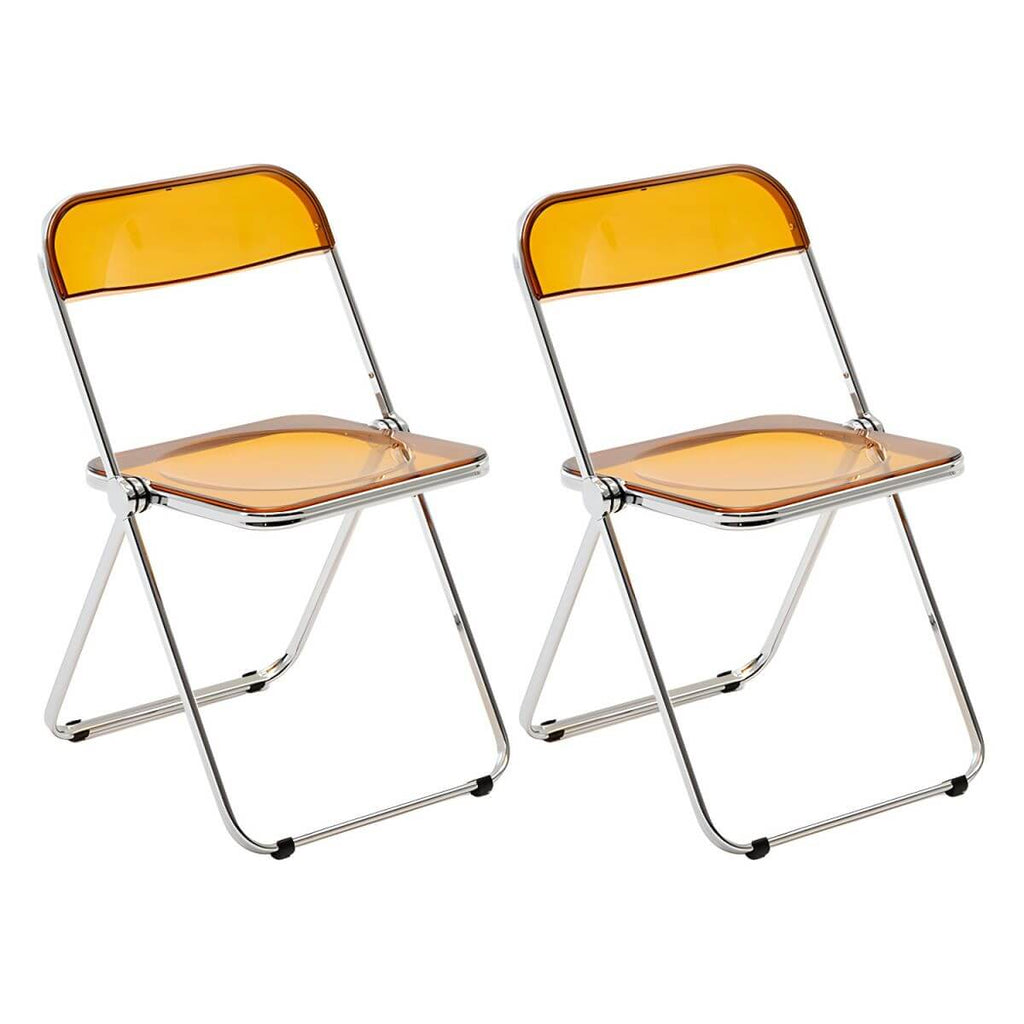 Scandinavian style dining chair with silver metal legs and plastic acrylic seat