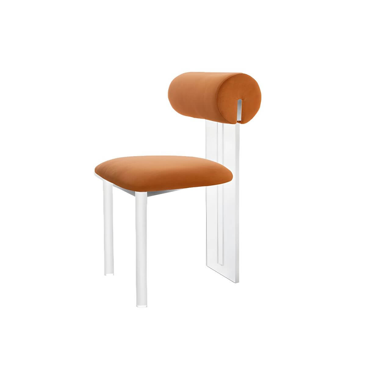 Contemporary upholstered dining chair with clear acrylic frame for kitchen seating