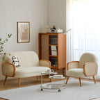 Contemporary wooden sofa with stain-resistant polyester upholstery for living room