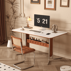 Vintage Dining-Desk Combo Square Slate Top Table with Storage and Stainless Steel Legs