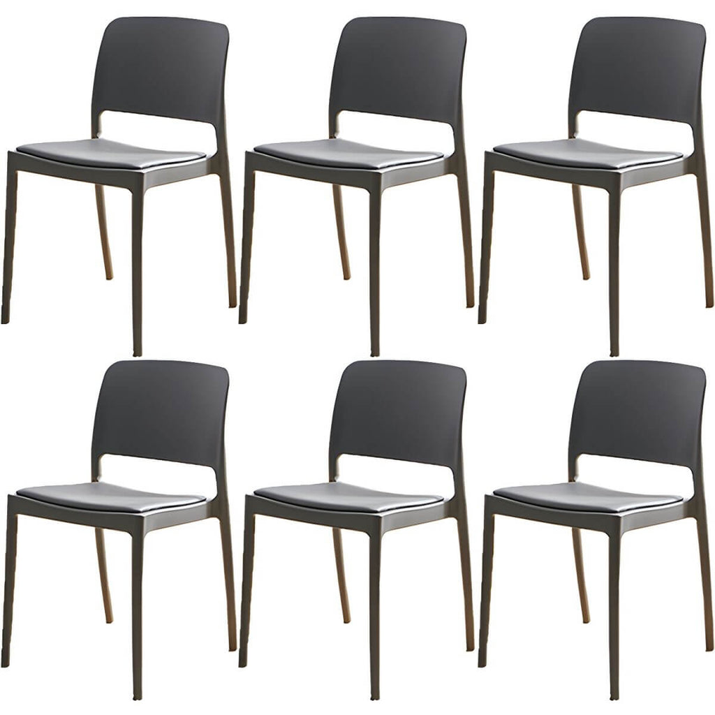 Scandinavian plastic and acrylic dining chair with low backrest and armless design