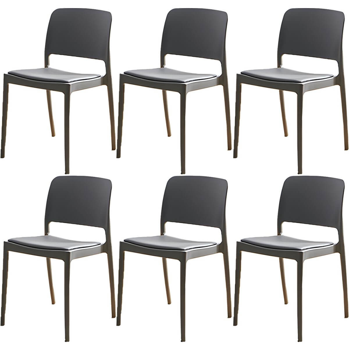 Scandinavian plastic and acrylic dining chair with low backrest and armless design