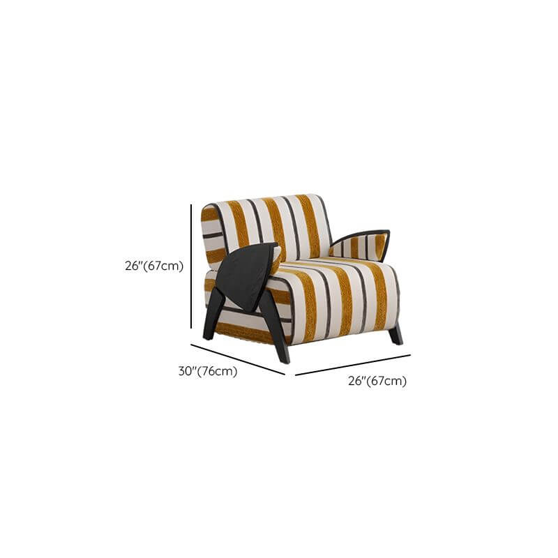 Accent arm chair with fixed back and armrest, available in solid color, striped, and floral patterns