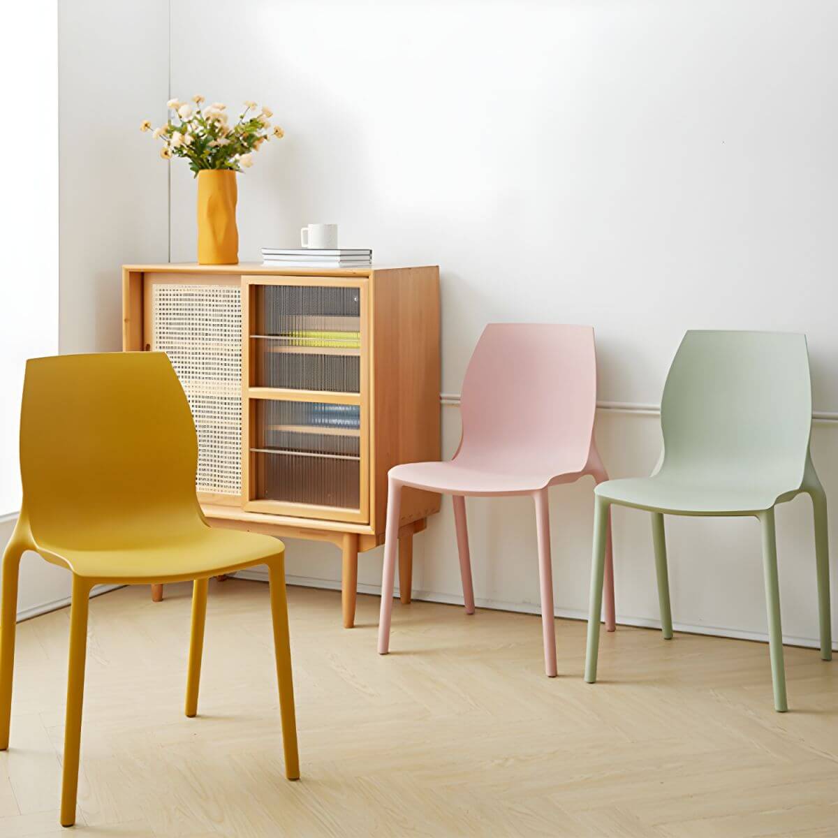 Stackable modern Scandinavian plastic and acrylic chair for kitchen and dining use main product image