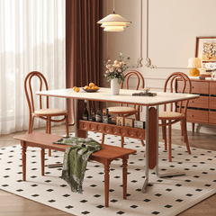 Vintage Dining-Desk Combo Square Slate Top Table with Storage and Stainless Steel Legs