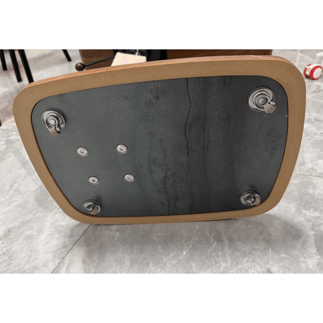 Movable end table in classic beige saddle leather, perfect for cozy living spaces