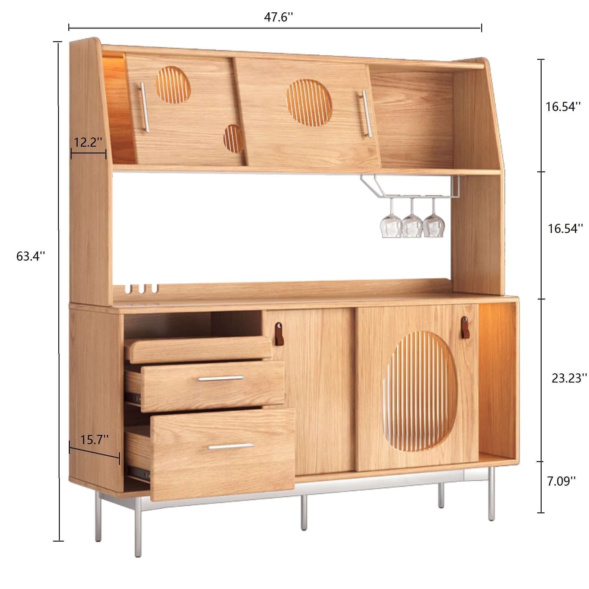 Wooden kitchen sideboard with large capacity, two layers, and built-in wine cabinet