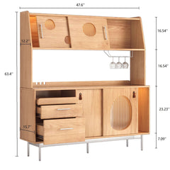Large Capacity Kitchen Sideboard Wooden Sideboard with Wine Cabinet Two Layers Design