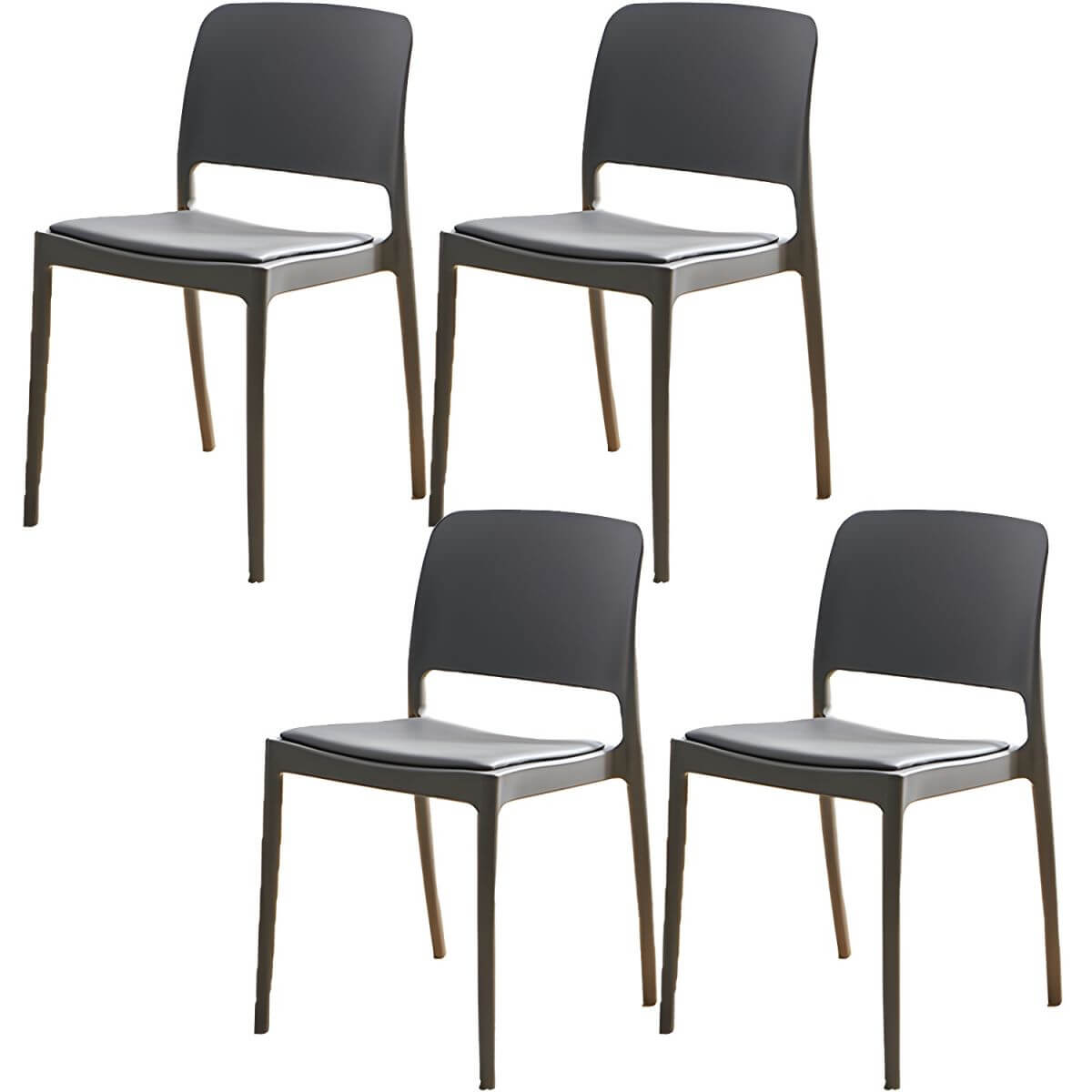 Scandinavian plastic and acrylic dining chair with low backrest and armless design